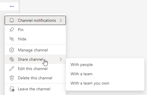 Ein Shared Channel kann mit einzelnen Personen aber auch ganzen Teams (intern und extern) geteilt werden.